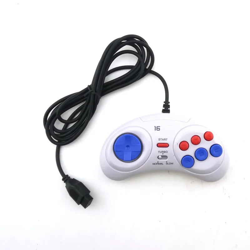 For 16 bit Classic Wired Game Controller for SEGA Genesis 6 Button Gamepad for SEGA Mega Drive Mode Fast Slow white