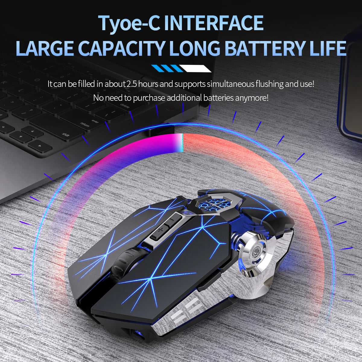 2.4G Wireless Mouse 6D Optical Rechargeable Wireless Mouse Noiseless Mice DPI1600 for Macbook PC Laptop