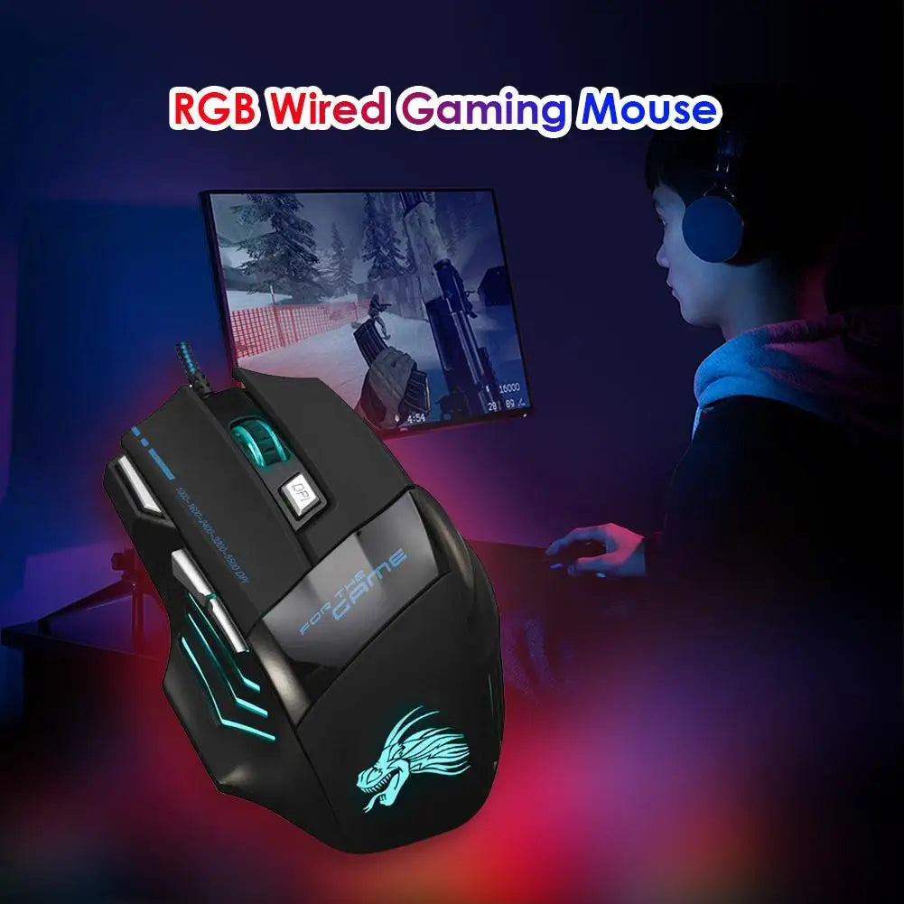 5500 DPI Adjustable Optical PC Gamer Mice Wired Gaming Mouse 7 Button Backlit Laptop Computer Ergonomic Mice Silent