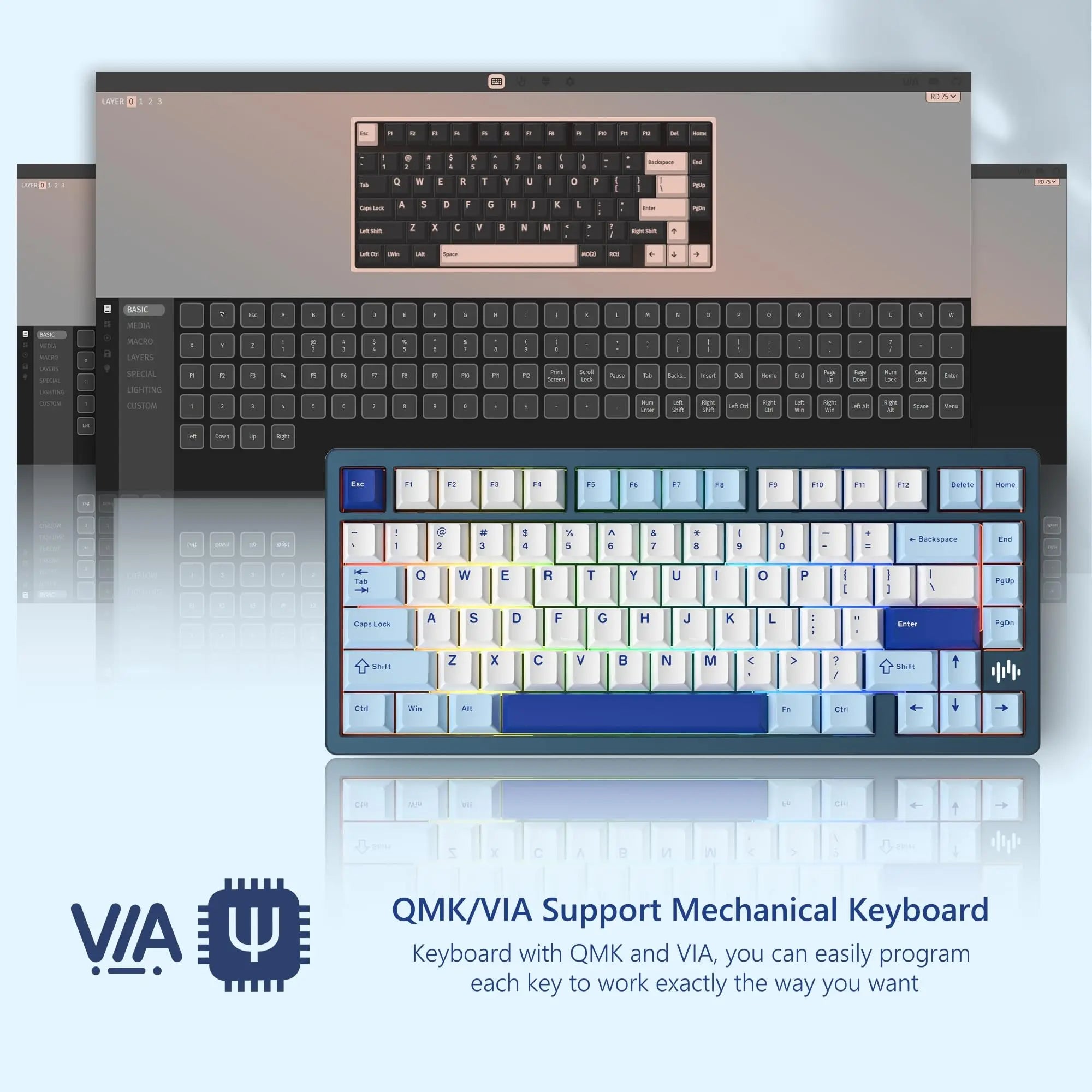 Womier RD75 Pro 3 Modes Aluminum Mechanical Keyboard QMK/VIA Repaid Quick Wireless 75% Release Custom Keyboard for Windows/Mac