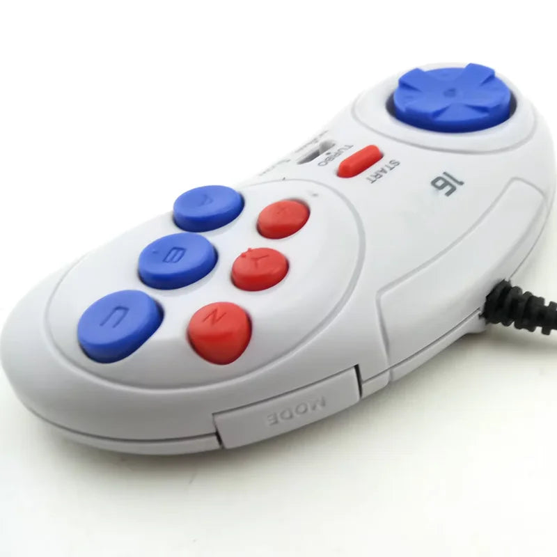 For 16 bit Classic Wired Game Controller for SEGA Genesis 6 Button Gamepad for SEGA Mega Drive Mode Fast Slow white