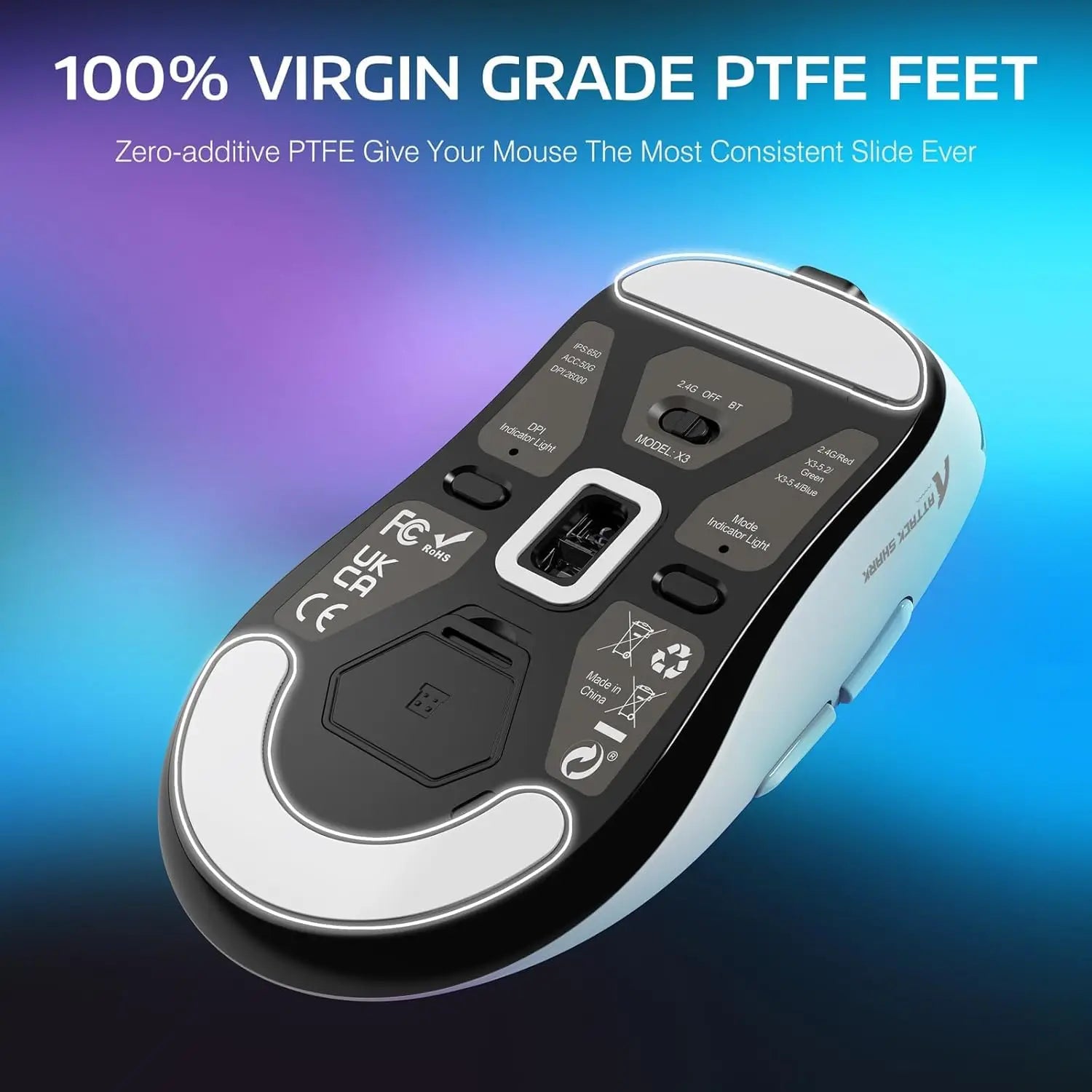 Attack Shark X3 Pro Wireless Gaming Mouse - PAW3395 26000DPI Tri-Mode (2.4G/BT/Wired) Macro Support RGB Ultra-Lightweight Design