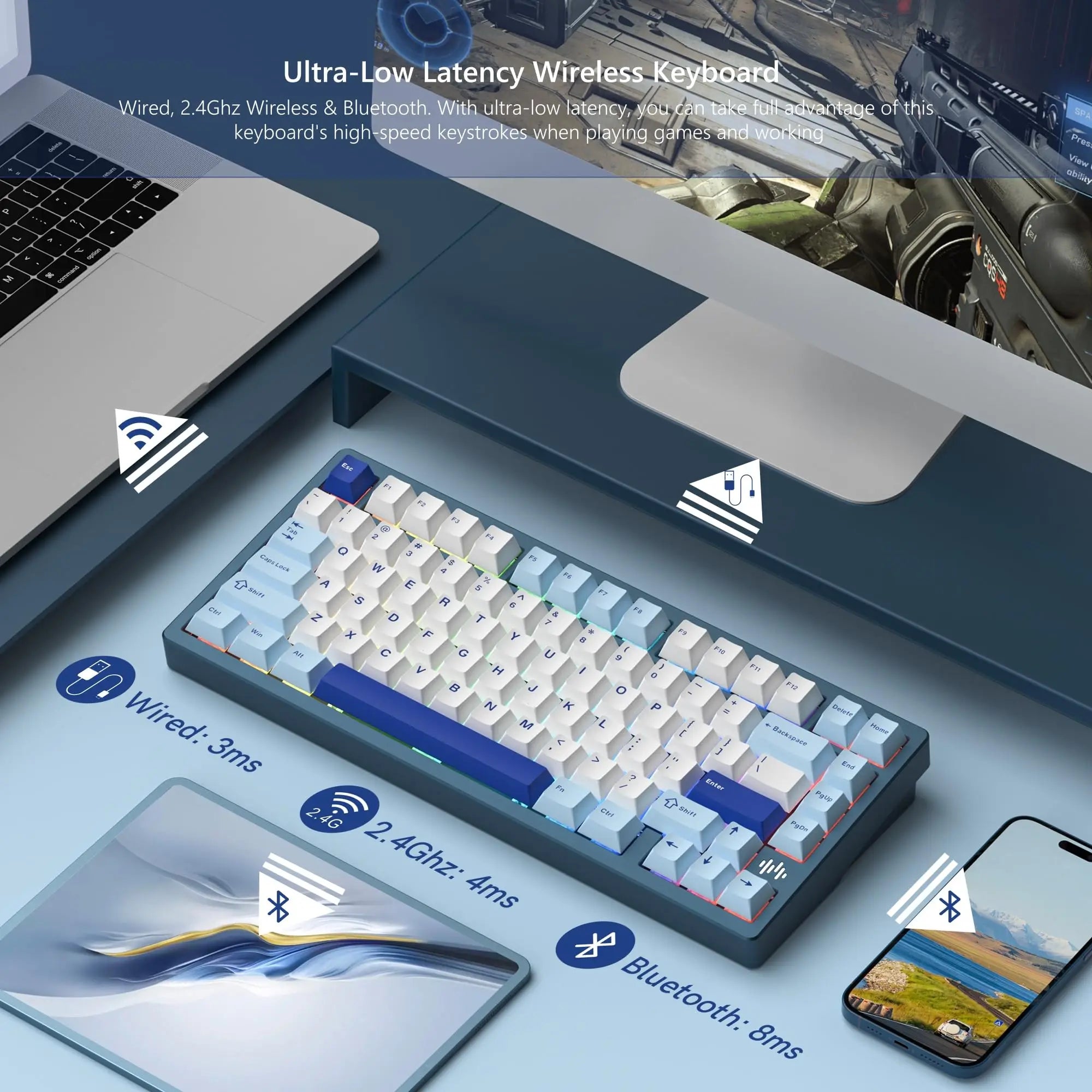 Womier RD75 Pro 3 Modes Aluminum Mechanical Keyboard QMK/VIA Repaid Quick Wireless 75% Release Custom Keyboard for Windows/Mac
