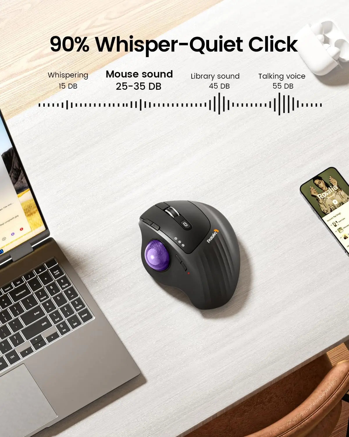 ProtoArc Wireless Trackball Mouse, EM01 NL Ergonomic Bluetooth Rollerball Thumb Rechargeable Computer Laptop Mouse for PC