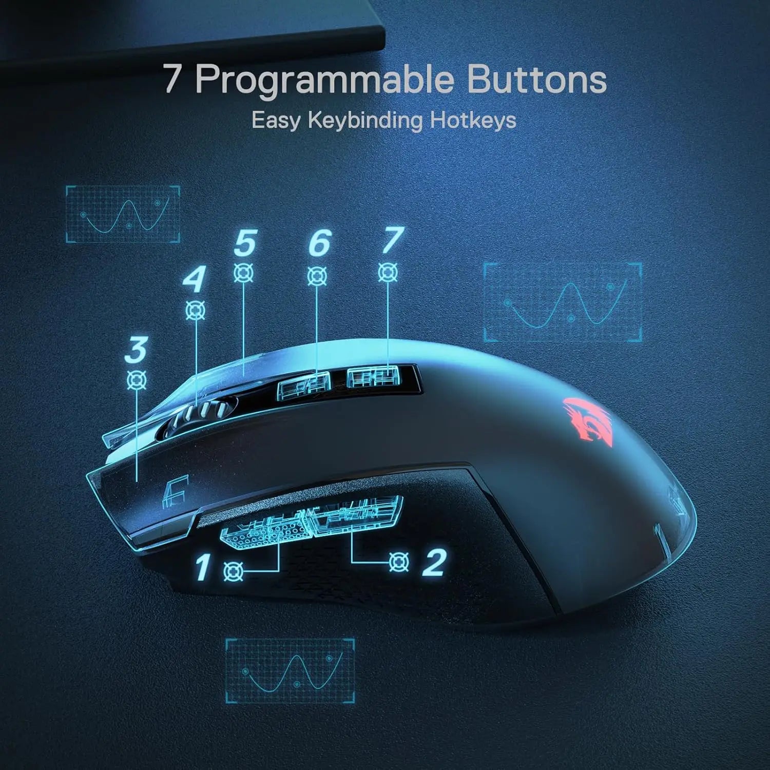 Redragon M693 LIT Wireless Gaming Mouse, 12800 DPI Mice w/ 3-Mode Connection, BT & 2.4G Wireless, 7 Macro Buttons