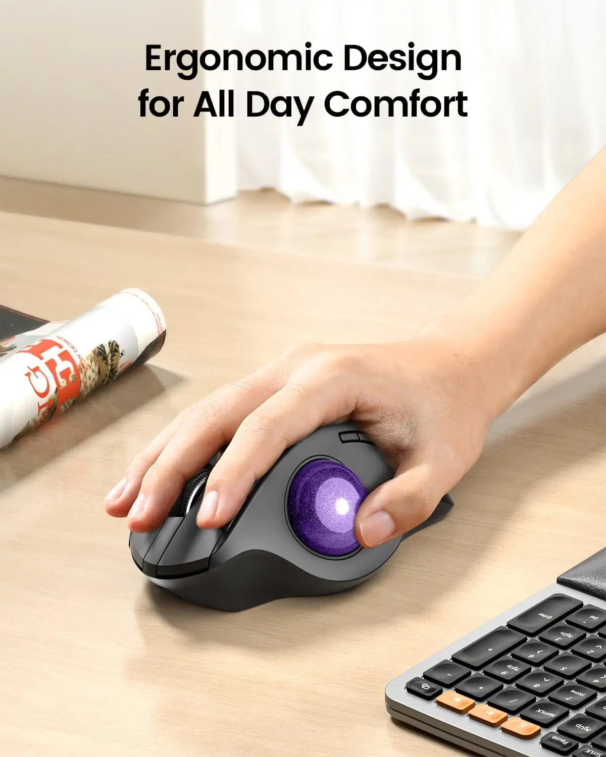 ProtoArc Wireless Trackball Mouse, EM01 NL Ergonomic Bluetooth Rollerball Thumb Rechargeable Computer Laptop Mouse for PC
