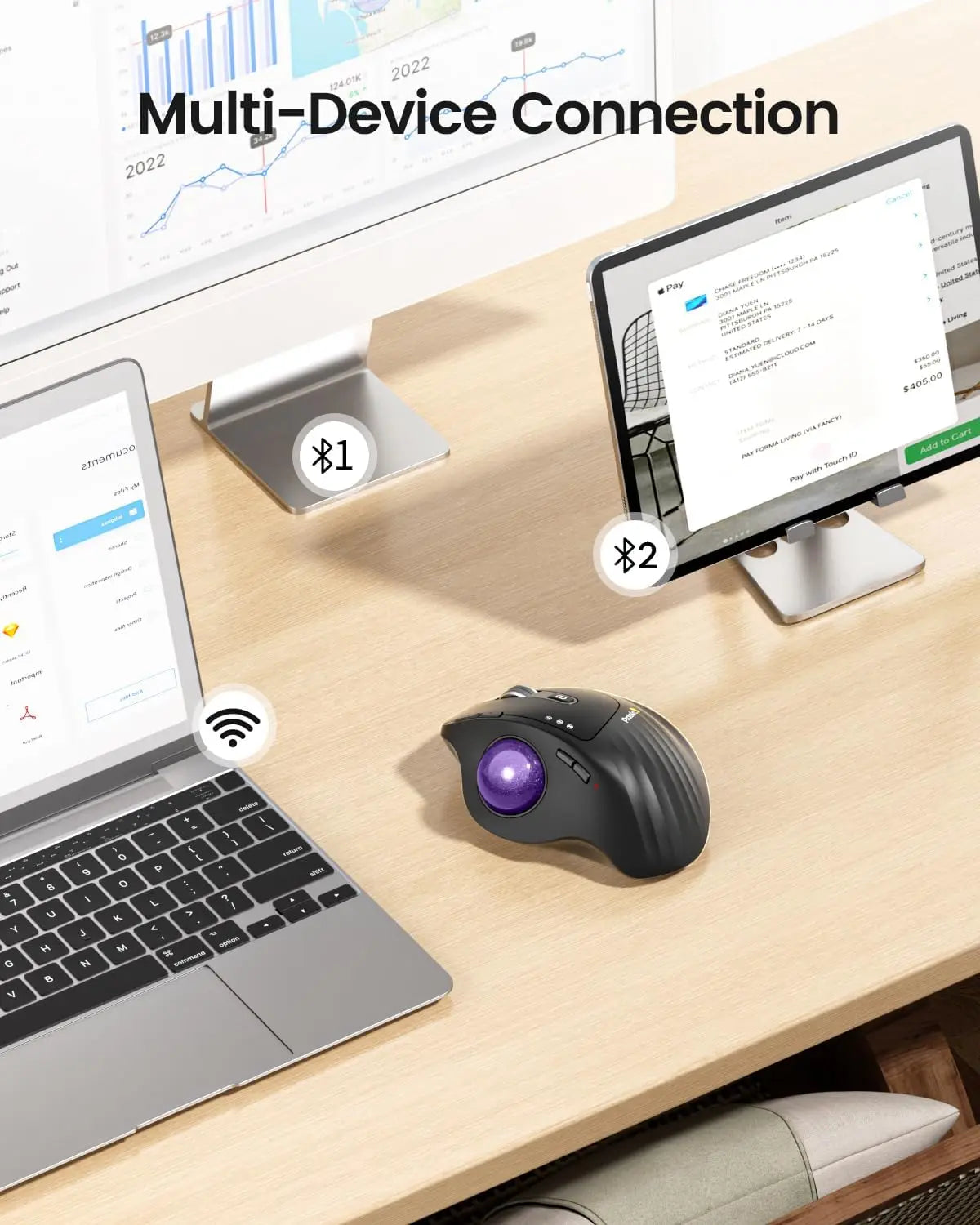 ProtoArc Wireless Trackball Mouse, EM01 NL Ergonomic Bluetooth Rollerball Thumb Rechargeable Computer Laptop Mouse for PC